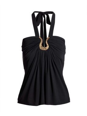 Boston Proper Black Halter Tank Top with Gold Accent